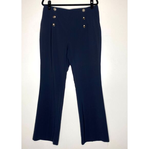 New H&M Button Front Wide Leg High Waist Navy Blue Pants |Women's Size 14 - Picture 7 of 7